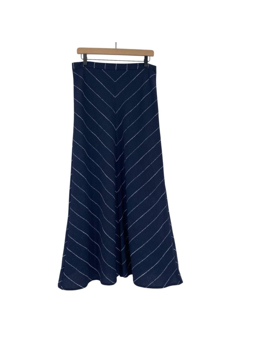 Monsoon Women's US 8 Blue With White Chevron Stripes A-Line Midi Skirt Flowy